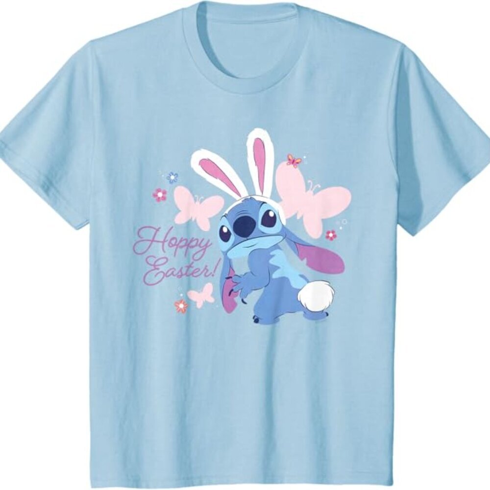Stitch Hoppy Easter Kids T-Shirt - Light Blue Medium